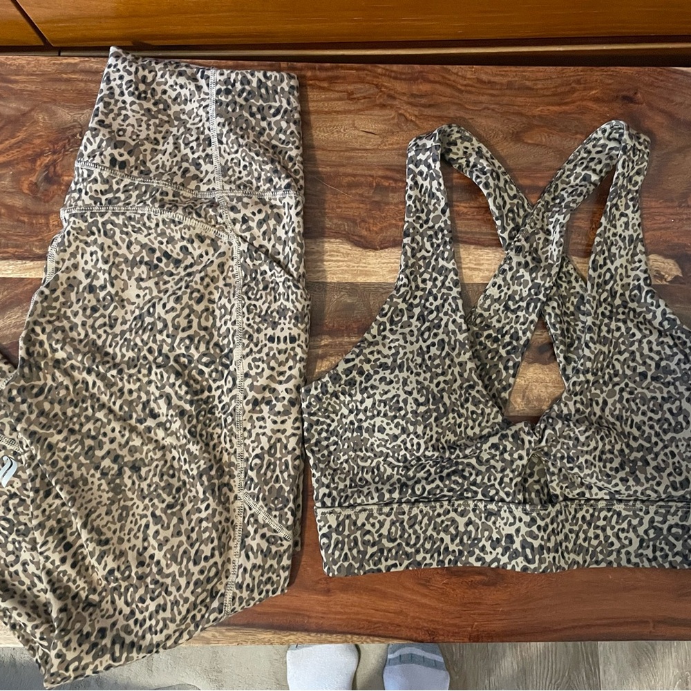 Fabletics | Leopard Print Sz. M Sports Bra and Sz. S Leggings Set